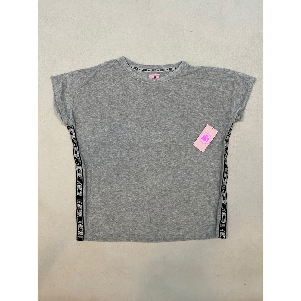 Juicy Couture Womens Heather Gray Logo Side Stripe Terry Top JC5476A Size L NWT